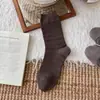 Calcetines grises de encaje hasta la mitad de la pantorrilla, nuevo estilo otoño e invierno, versión coreana de celebridad de internet de Dongdaemun, calcetines de algodón acanalados retorcidos de color liso holgados para mujer