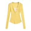 Top Delgado de Punto Fino con Mangas Largas, Trenzado, Estiliza la Figura, Cintura Ceñida, Puramente Atractivo, Estilo Dulce y Picante, Falso Dos Piezas, Top Corto