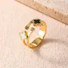 Anillo Doble de Trébol de Cuatro Hojas Blanco y Negro Acero de Titanio Diamante Micro-engastado Chapado en Oro Anillo Abierto