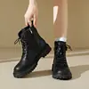 Botas para Mujer 2025 Nuevas Botas Individuales Punta Redonda Fina Con Cordones Cremallera Lateral Suela Gruesa Botines Estilo Británico Moda Botines