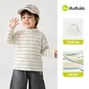 Camiseta de Manga Larga para Niños Dudu, Top Infantil de Otoño, Camiseta Básica de Cuello Alto Medio para Niñas, Ropa Infantil Rayada para Bebé, Nuevo