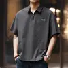 Nova Camisa Polo Workwear com Textura de Bolha 3D em Seda Gelada Masculina de Verão Secagem Rápida Manga Curta Meio Zíper Camisa de Manga Curta