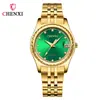 Luz de la Mañana Calendario de Negocios Relojes de Pareja Banda de Acero con Diamantes Oro Verde Fabricante de Transmisiones en Vivo Transfronterizas al por Mayor Relojes de Pareja para Hombres y Mujeres
