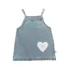 Vestido de tirantes de mezclilla elegante de verano + conjunto de dos piezas de manga corta para niñas pequeñas, ropa de verano fresca estilo coreano para salir