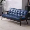 Sofá individual de cuero minimalista moderno nórdico de madera maciza de tres plazas para cafetería, sofá de dos plazas para sala de estar para espacios pequeños