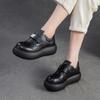 Jiezu 2025 Outono e Inverno Novos Sapatos Casuais Retrô de Couro Bovino de Primeira Camada com Sola Grossa, Versáteis, Modernos e Confortáveis Sapatos Femininos Britânicos