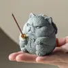 Base Portainciensos de Tendencia Nacional Estilo Chino, Adorno de Incienso para el Hogar, Quemador de Incienso Creativo Gato Viejo Pescando de Arenisca Verde, Decoración de Escritorio