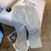 Pantalones Rayados Casuales Adelgazantes Petite 150 cm para Mujer Verano 2025 145 cm Cintura Alta Caída Versátiles de Pierna Recta