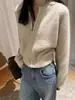26 Cardigan de Punto de Lana Pura Estilo Coreano Nuevo para Mujer, Cuello Redondo, Color Sólido, Corte Holgado, Elegante, Casual, Chaqueta Versátil con Cremallera