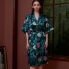 Camisola estampada transfronteiriça feminina verão sexy gelo seda manga média plus size roupão de seda vestido de noiva manhã fabricantes atacado