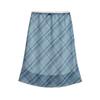 2025 Nuevo Estilo de Verano Falda Midi Drapeada de Malla a Cuadros en Contraste Adelgazante de Cintura Alta para Mujer con Lazo Empalmado