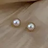 Pendientes de Botón Redondos de Perla Estilo Francés Simple Aguja de Plata Pequeños Exquisitos Elegantes Versátiles Pendientes Dulces de Alta Gama Accesorios para Pendientes