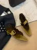 []2026 Otoño Nuevo Zapatos Casuales Planos de Tacón Grueso para Mujer de Terciopelo y Piel con Una Correa Punta Cuadrada