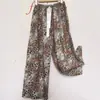 Calça de Pijama Longa de Algodão Seda Feminina Verão plus size Solta Pijama Feminino Verão Algodão Fina Calça de Perna Larga