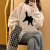 Sudadera con capucha de gato de dibujos animados chic estilo Hong Kong, muy bonita, para mujer, primavera y otoño, fina, holgada, de alta gama, casual, talla grande, top moderno