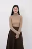 Suéter de Gola Alta Cor Sólida 100% Caxemira Outono e Inverno 2025 Feminino (8 cores) Camisa Básica de Malha Slim-Fit Manga Longa