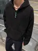 Moletom com capuz e botões turquesa estilo retrô americano para outono e inverno masculino, jaqueta couple's cleanfit resistente para high street