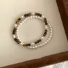 Pulsera de Cuerda Elástica con Ojo de Tigre Natural Empalmado con Perla Shijia para Mujer Estilo Maillard Exquisito de Nicho Pulsera de Alta Gama
