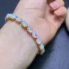Pulsera de Ópalo Natural Plata de Ley 925 Incrustada Fuego Completo Pulsera de Temperamento Simple Pulsera Fresca Dulce Japonesa Coreana