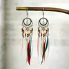 Verano Bohemio Versátil Retro Lujo Ligero Sensación de Alta Gama Borla de Plumas Pendientes Largos Exagerados Pendientes Colgantes para Mujer