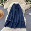 Falda Midi de Verano Dulce de Línea A de Cintura Alta Estilo Coreano para Mujer con Lazo Falda Larga de Temperamento para el Trabajo