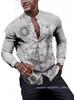 2024 Moda masculina transfronteiriça europeia e americana casual Camisa de manga comprida impressa em 3D Camisa casual de gola masculina