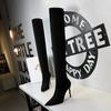 315-9 Moda estilo europeo y americano tacón alto elástico licra tacón fino punta sexy club nocturno delgado pedicura botas hasta la rodilla