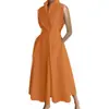 Vestido Casual sin Mangas con Cuello en V Acampanado de Moda Europea y Americana Transfronterizo Color Sólido Estampado para Mujer. Vestido Caro