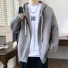 Jaqueta Suéter Cardigã Masculino Outono Inverno Quente com Capuz Jaqueta Masculina Tendência Casual Solta Tamanho Grande Malha Cor Sólida