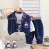 Roupa de Primavera para Bebê Meninos' 2025 Nova Primavera Novo Meninos' Popular na Internet Colete Jeans Manga Longa Conjunto Moderno de Três Peças