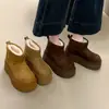 Botas de Cano Alto Pelúcia Acolchoadas Grossas de Algodão Cano Curto Grande Tendência Cor Café Botas de Neve de Inverno Femininas 2026 Botas de Algodão Sola Fashion
