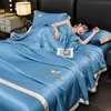 Juego de Cama de Seda Helada Lavable de una Pieza para Verano de Cuatro Piezas, Colcha Fresca de Verano, Colcha Fina Individual/Doble Lavable a Máquina, Colcha para Aire Acondicionado