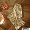 Calça Xadrez para Mulheres, Estilo Fino de Verão 2024 Nova Cintura Alta Fluida Solta Reta Casual Emagrecedora Calça de Perna Larga Que Faz as Pernas Parecerem Mais Longas