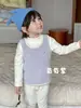 Colete Suéter Infantil Outono e Inverno com Fleece, Top Interno Espesso e Quente, Colete Unissex para Bebê Estilo Coreano com Bordado