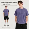 Camiseta de Manga Corta para Hombre, Estilo Americano Lavada y Desgastada, Algodón Puro, Corte Holgado, Juvenil, 180G, Venta al por Mayor