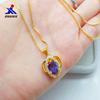 Colgante de cristal púrpura con diamantes bañado en oro y latón, joyería de imitación de oro galvanizado, fabricante directo de collares colgantes para damas