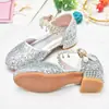 Zapatos de Cristal para Niñas Tacones Altos Primavera y Verano para Niñas Pequeñas Niños Zapatos de Vestir Plateados Infantiles Zapatos de Princesa