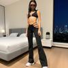 Moda Quente Europeia e Americana Sexy Vazado Cintura Baixa Flare Calças Femininas Personalizadas Versátil Esportivo Punk Slim Calças Básicas
