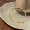 Pulseira Articulada de Bambu Geométrica, Joia de Pulseira de Bambu, Banhada a Cobre com Ouro Real, Pulseira Aberta Ajustável de Alta Qualidade