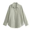 2024 verde risca de giz Estampado Gola Lapela manga longa perfil solto bainha em arco feminina para o trabalho temperamento camisa top