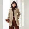 Nuevo abrigo de lana de doble cara para otoño e invierno 2023 Abrigo de lana clásico de longitud media para mujer cárdigan simple de color liso
