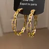 Brincos Dourados Vazados em Forma de C~Brincos de Tarraxa Vazados Redondos em Forma de C com Zircônia de Luxo Leve, Brincos Geométricos Simples Vintage, Joias de Orelha de Nicho de Alta Qualidade
