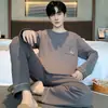 Pijamas populares de algodón puro para hombre, manga larga para primavera y otoño, nuevo conjunto de ropa de casa de otoño para hombre 2026, talla grande, se puede usar fuera