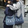 Nova Bolsa de Ombro Feminina com Estampa de Letras para a Primavera de 2026, Bolsa de Compras Grande de Jeans, Bolsa Transversal de Lona para Estudantes
