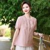 Nueva blusa de manga corta de verano para madres de estilo chino 2024, camisa pequeña de nuevo estilo, camisa elegante y holgada para mujeres de mediana edad y mayores.