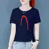 Nueva Camiseta de Algodón de Manga Corta para Mujer 2024 Blanca de Media Manga Verano Holgada Camiseta Cuello Redondo Top Color Liso Camiseta Base