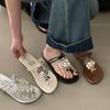 Sandalias de Mujer de Verano Nuevo Estilo Bohemio Chanclas Tanga para Usar en Exteriores de Tacón Bajo Suela Plana Estilo Retro Celebridad de Internet Súper Populares