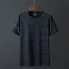 Camiseta de Manga Corta de Seda de Hielo para Hombre, Estilo Delgado de Verano, Corte Holgado, Talla Grande, Cuello Redondo, Secado Rápido, Top de Camiseta Deportiva Casual de Media Manga