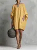 2026 Site Independente Transfronteiriço Amazon Europeu e Americano Moda Casual Primavera e Verão Camisa Morcego Imitação de Algodão e Linho Vestido Solto