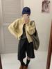 Estilo Preguiçoso Cor Sólida Zíper Duplo Gola Lapela Casaco Suéter Feminino Outono e Inverno Novo Solto Gola Simples Cardigan Tricô Grosso